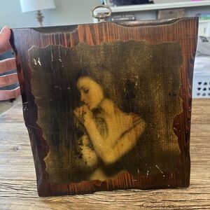 Vtg Lacquer Wood Wall Hanging Picture Lacquered Woman Romantic
